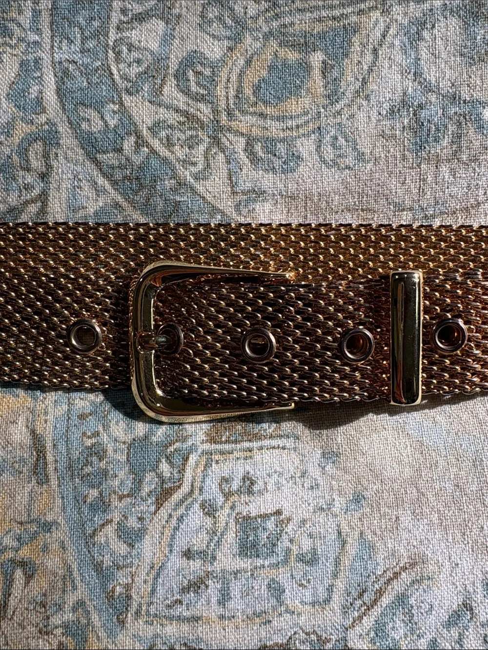 Vintage Shiny Gold Tone Metal Mesh Belt Retro Liquid Gold Statement Cinch Belt